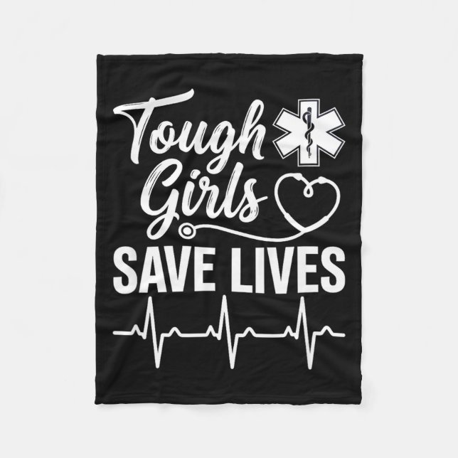 Tough Girls Save Lives Ems Paramedic Emt Stethosco Fleecedecke (Vorderseite)