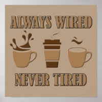 Toujours branché jamais fatigué Affiche de café dr