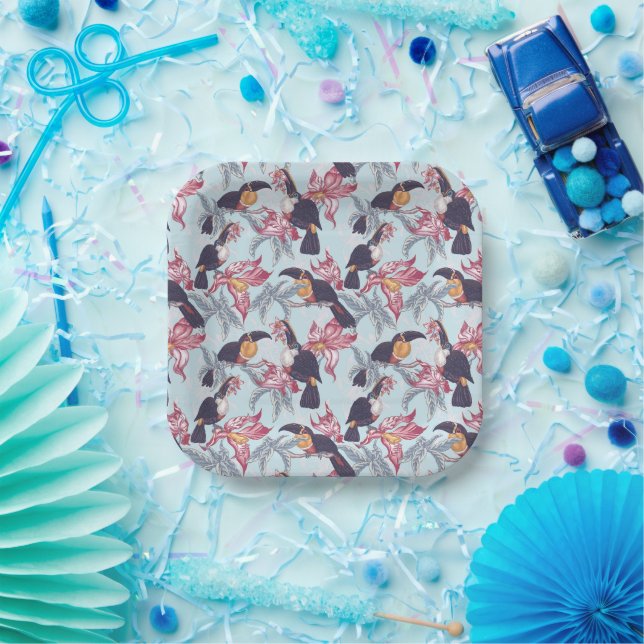 Toukane mit exotischen Blume Pappteller (Party)