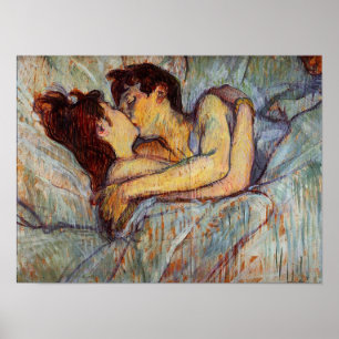 Toulouse-Lautrec dans un lit, affiche d'un baiser