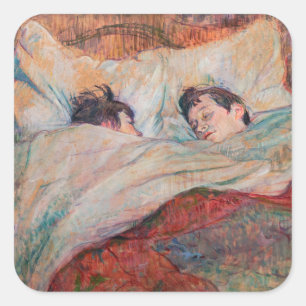Toulouse-Lautrec - Das Bett Quadratischer Aufkleber