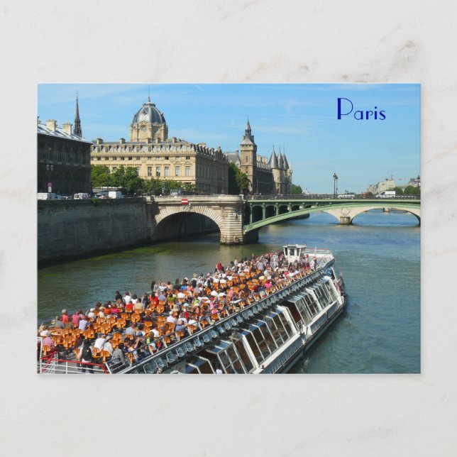 Tour Boat on the Seine River in Paris Postkarte (Vorderseite)