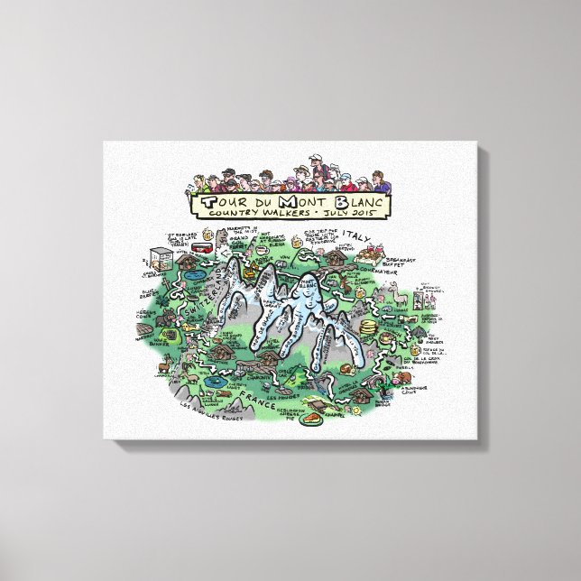 Tour du Mont Blanc Cartoon Map - Leinwand 20" x 16 (Vorderseite)