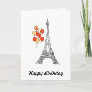 Tour Eiffel avec des ballons Carte d'Anniversaire