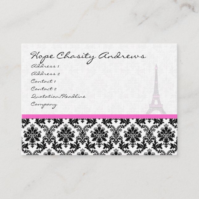 Tour Eiffel carte de visite noir blanc Damas (Devant)