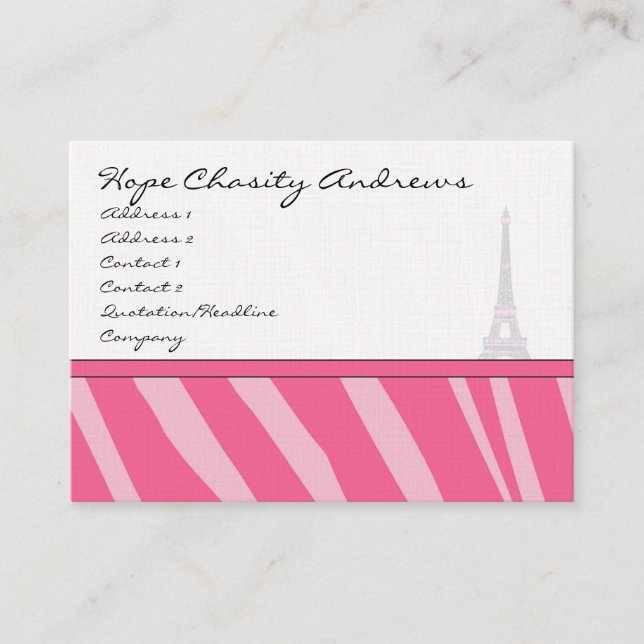 Tour Eiffel carte de visite rose Zebra Damask (Devant)