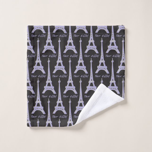 Tour Eiffel en tissu violet et noir (Gant de toilette)