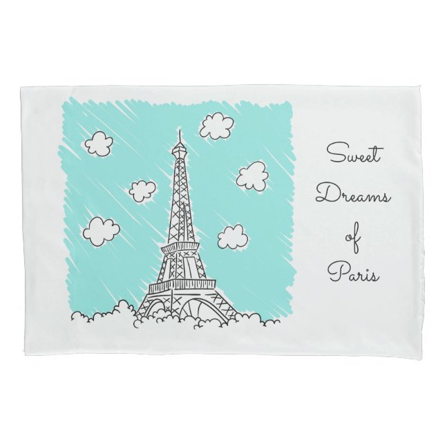 Tour Eiffel Illustration taies d'oreillers en text (devant)