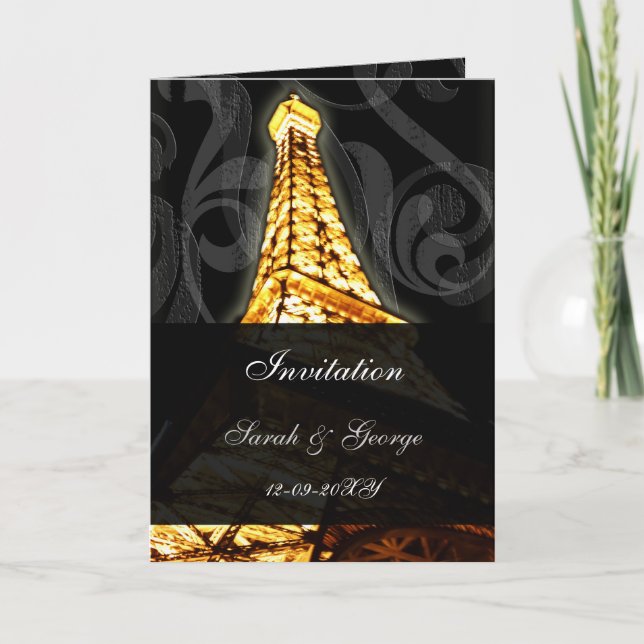 tour eiffel lumière mariage français invitations (Devant)
