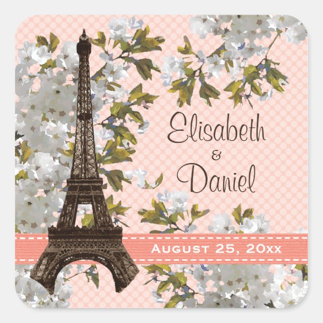 Tour Eiffel Mariage Favoriser les Stickers Étiquet (Devant)
