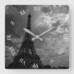 Tour Eiffel Nuageux Ciel Carré Horloge murale