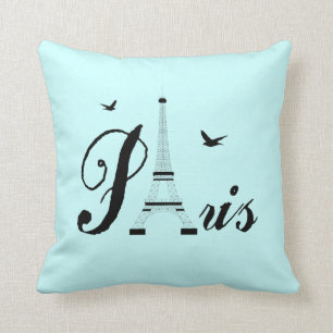 Tour Eiffel Paris Aqua Blue Black Picture Coussins