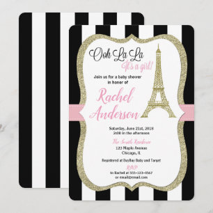 Tour Eiffel Paris baby shower invitation fille