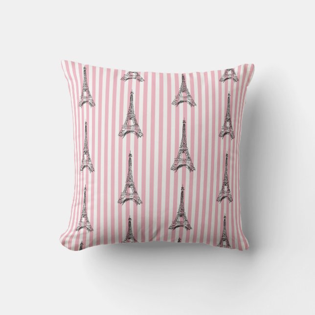 Tour Eiffel Paris Coussin en bande rose (Recto)