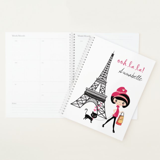 Tour Eiffel Paris Fille et chat personnalisée (Devant avec enveloppe)
