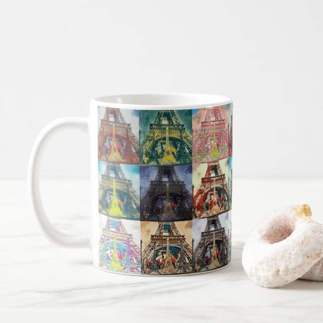 Tour Eiffel, Paris, France Collage Café Mug (Avec donut)