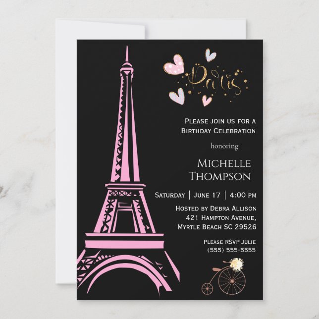 Tour Eiffel Paris France Invitations d'anniversair (Devant)