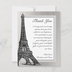 Tour Eiffel PLAT de noir du carte de remerciements