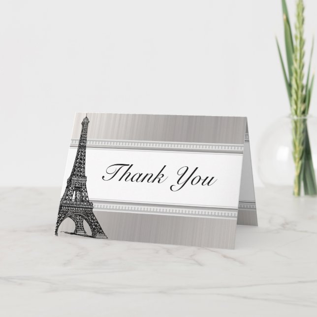 Tour Eiffel plié de noir de carte de remerciements (Devant)