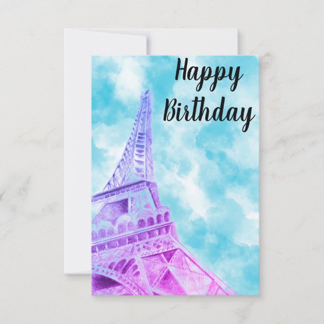 Tour Eiffel rose Bonne carte postale Anniversaire (Devant)
