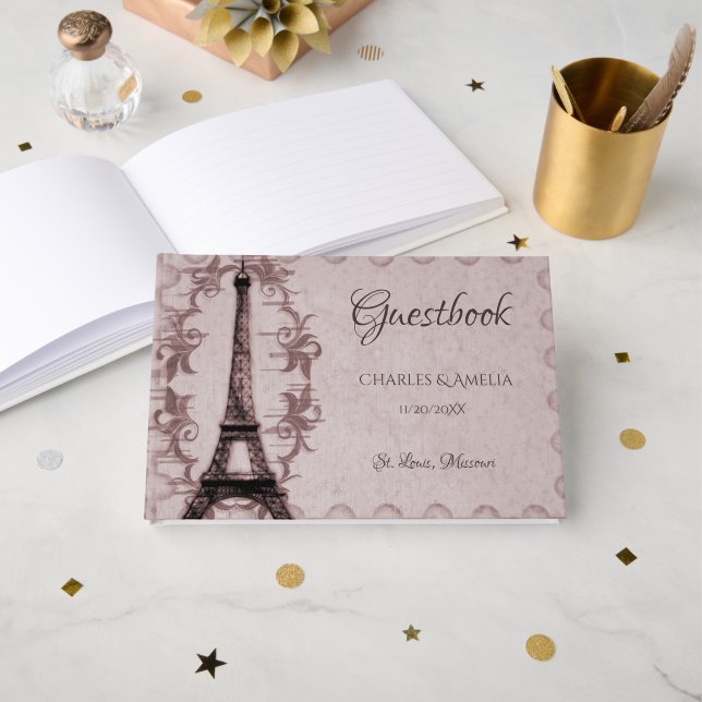 Tour Eiffel rose Jour de Mariage Livre d'or (Recto ouvert)