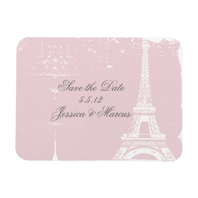 Tour Eiffel rose Sauvez la date Magnets Mariage (Horizontal)