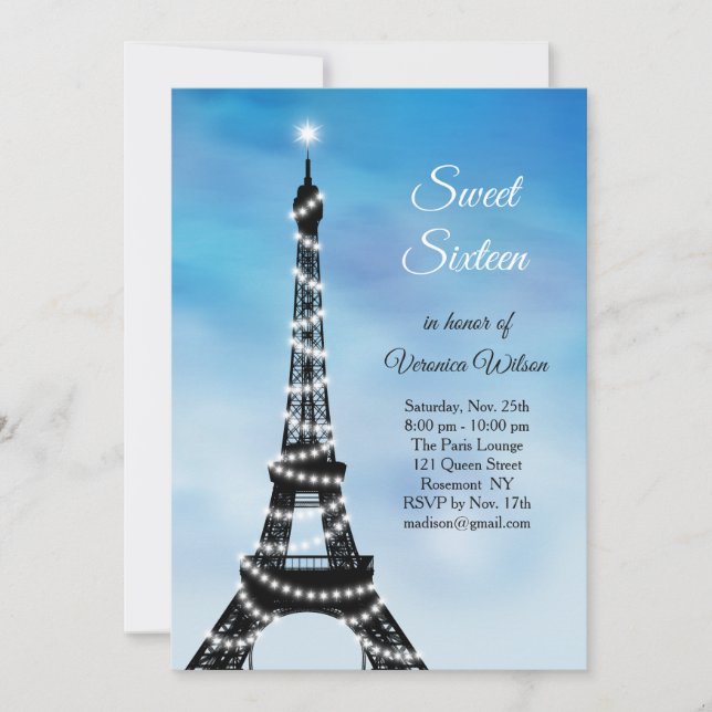 Tour Eiffel scintillante Sweet sixteen Invitation  (Devant)
