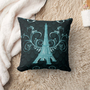 Tour Eiffel Turquoise Floral Fils Coussin