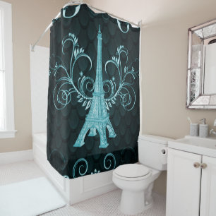Tour Eiffel Turquoise Floral Flacons Douche Rideau