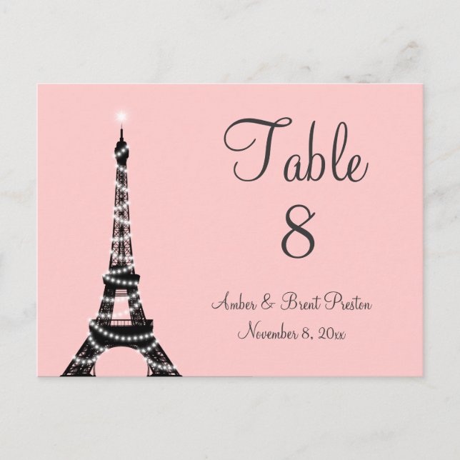 Tour Eiffel Twinkles Numéro de table rose (Devant)