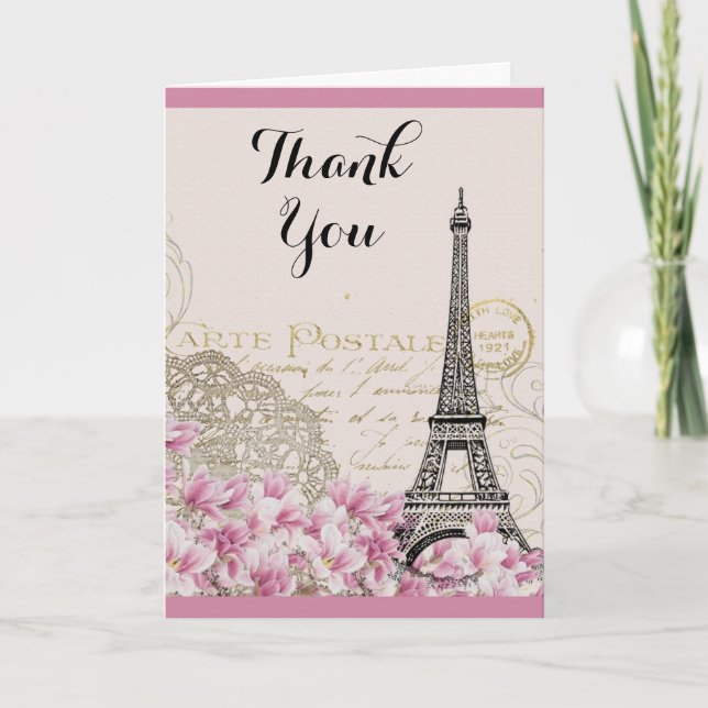 Tour Eiffel vintage avec Merci de fleurs roses (Devant)