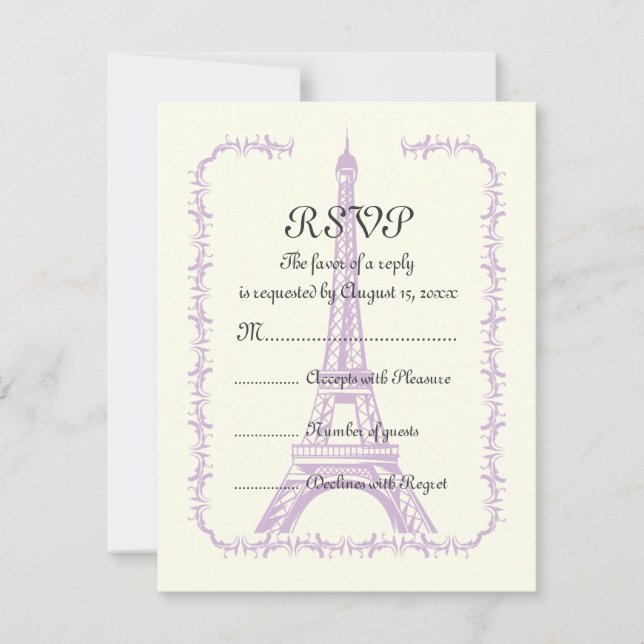 Tour Eiffel violet mariage Paris en ivoire RSVP (Devant)