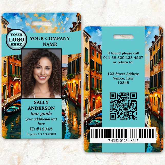 Tour Guide Travel Agency Photo ID Badge Ausweis (Eye-catching travel or tour guide photo ID badge with space for your custom photo and logo)