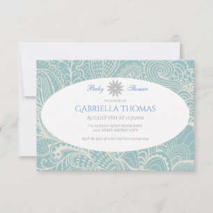 Tourbillons Bleu/gris - Invitation Baby Shower 3x5