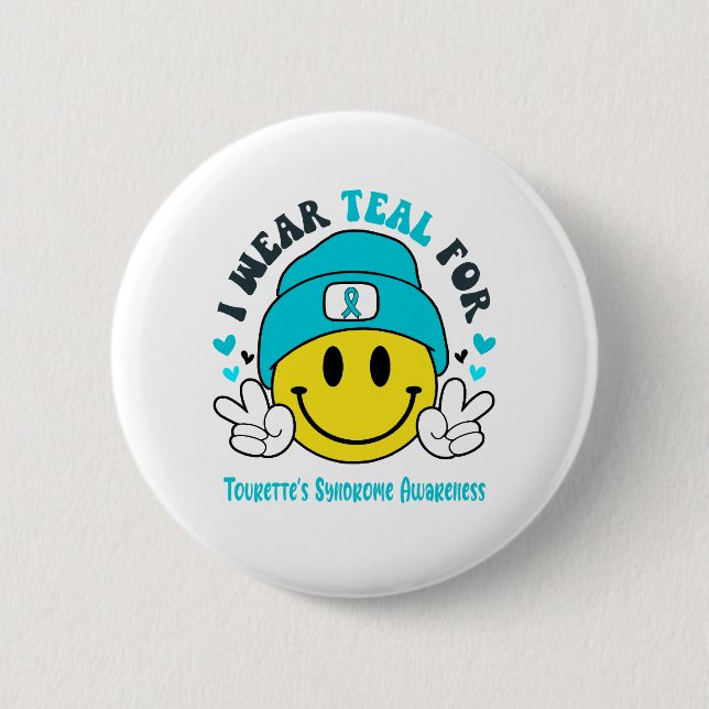 Tourette's Syndrome Awareness Ribbon Support Gesch Button (Vorderseite)