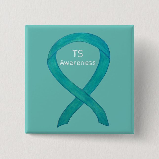 Tourette's (TS) Awareness Ribbon Aquamarines benut Button (Vorderseite)