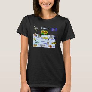 Tourist Attraktionen Karte von Kansas Staat USA wi T-Shirt