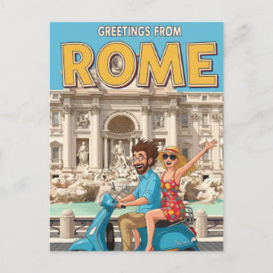 Touristen auf Vespa in Rom Italien Postkarte