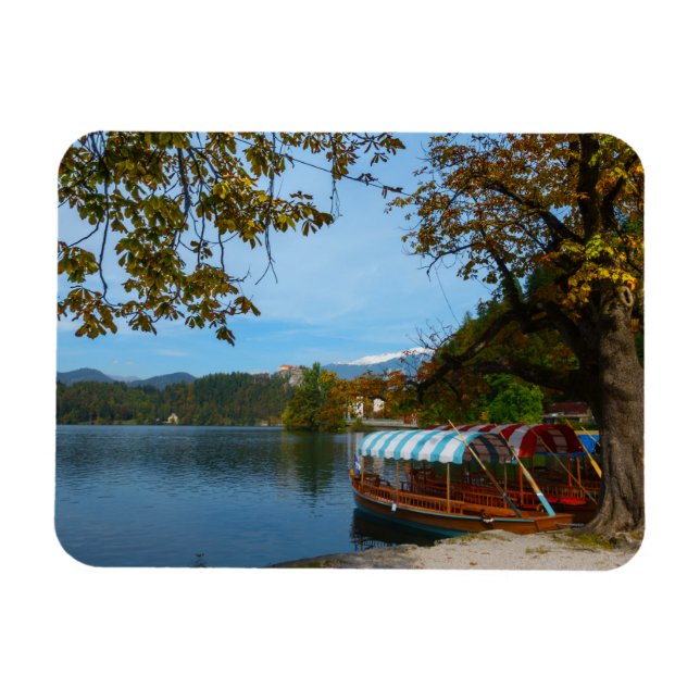Touristenboote im Bled-See im Herbst Magnet (Horizontal)