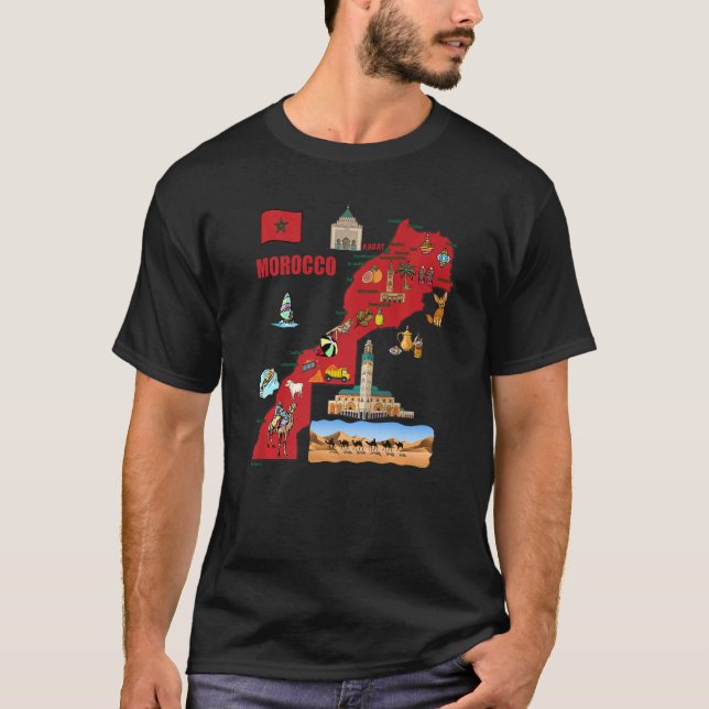 Touristenkarte Marokkos Hauptstädte Flaggenzeichen T-Shirt (Vorderseite)