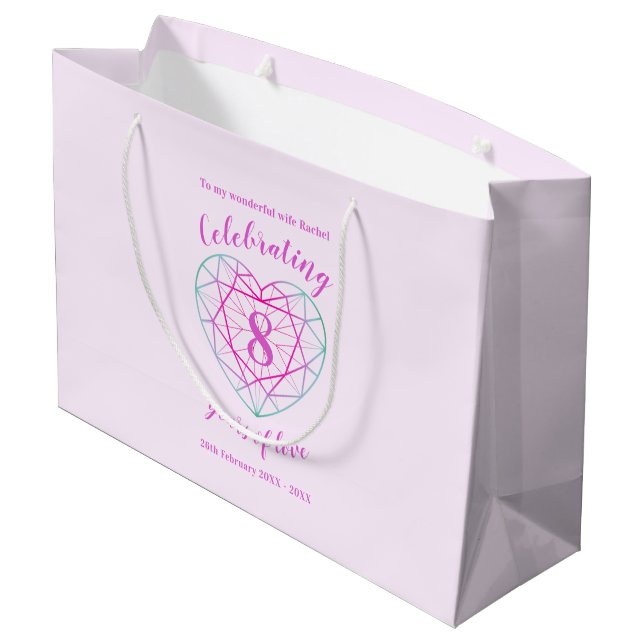 Tourmali Jubiläum 8 Jahre personalisiert Große Geschenktüte (Rückseite Schrägansicht)