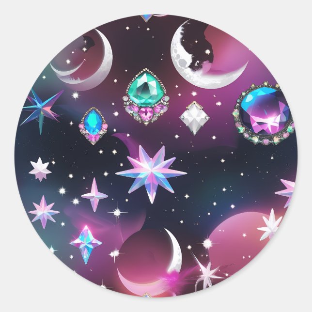 Tourmaline Opal Celestial Moon Luxury Aesthetic Runder Aufkleber (Vorderseite)