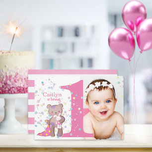 Tourner un rose bébé photo Anniversaire Invitation