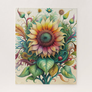 Tournesol Aquarelle Avec Vines Puzzle #1