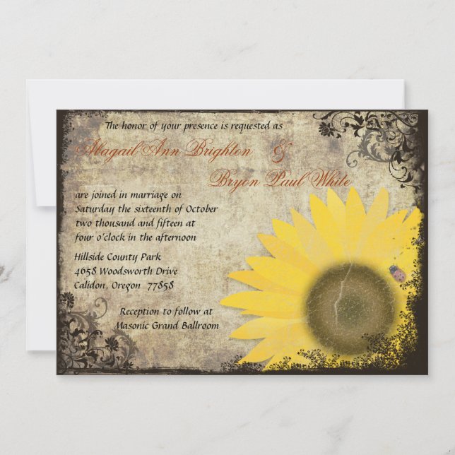 Tournesol avec Ladybug Vintage Wedding Invitation (Devant)
