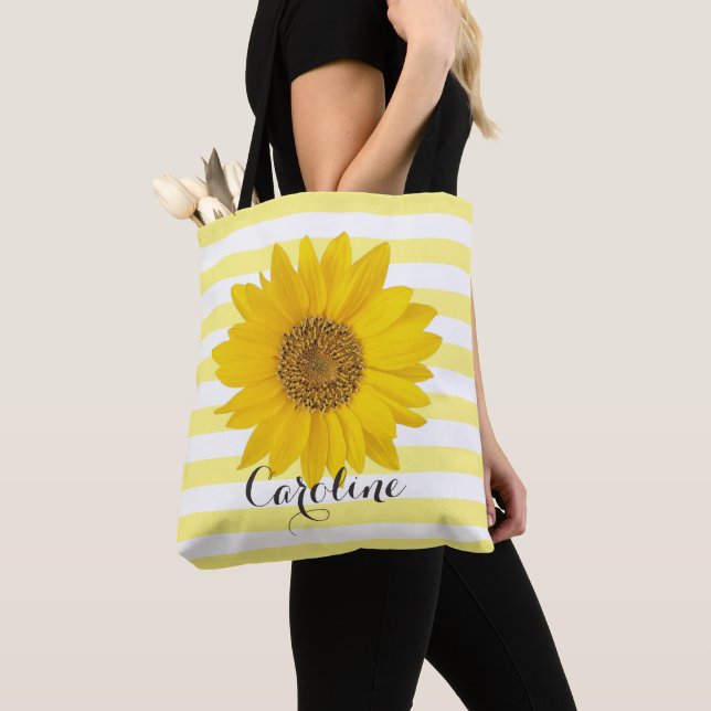 Tournesol avec nom personnalisé Sac fourre-tout ra (De près)