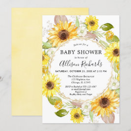 Tournesol bébé invitations douche aquarelle