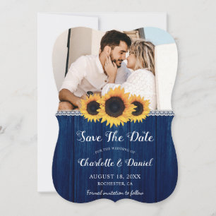 Tournesol Bleu Marine Sauver La Date Carte photo
