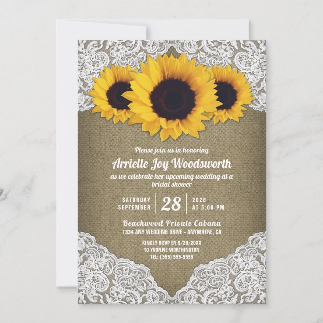 Tournesol Burlap dentelle nuptiale Invitations (Devant)