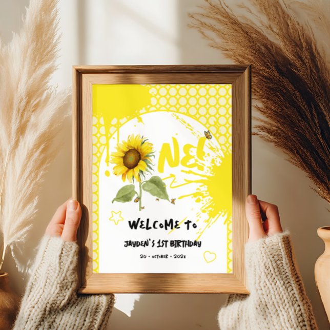 Tournesol d'aquarelle avec Affiche de bienvenue de (Créateur téléchargé)